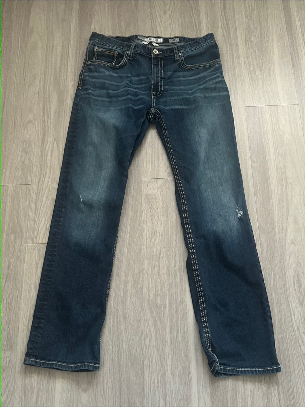 BKE Denim Derek Bootcut Jeans 36L Dark Wash Distressed Y2K